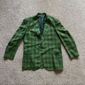 Mens Vintage Green Plaid Blazer Elegant Jacket